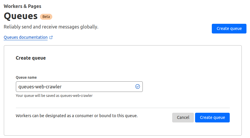 Creating a Queue named queues-web-crawler